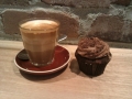 Chocolate cupcake and a latte